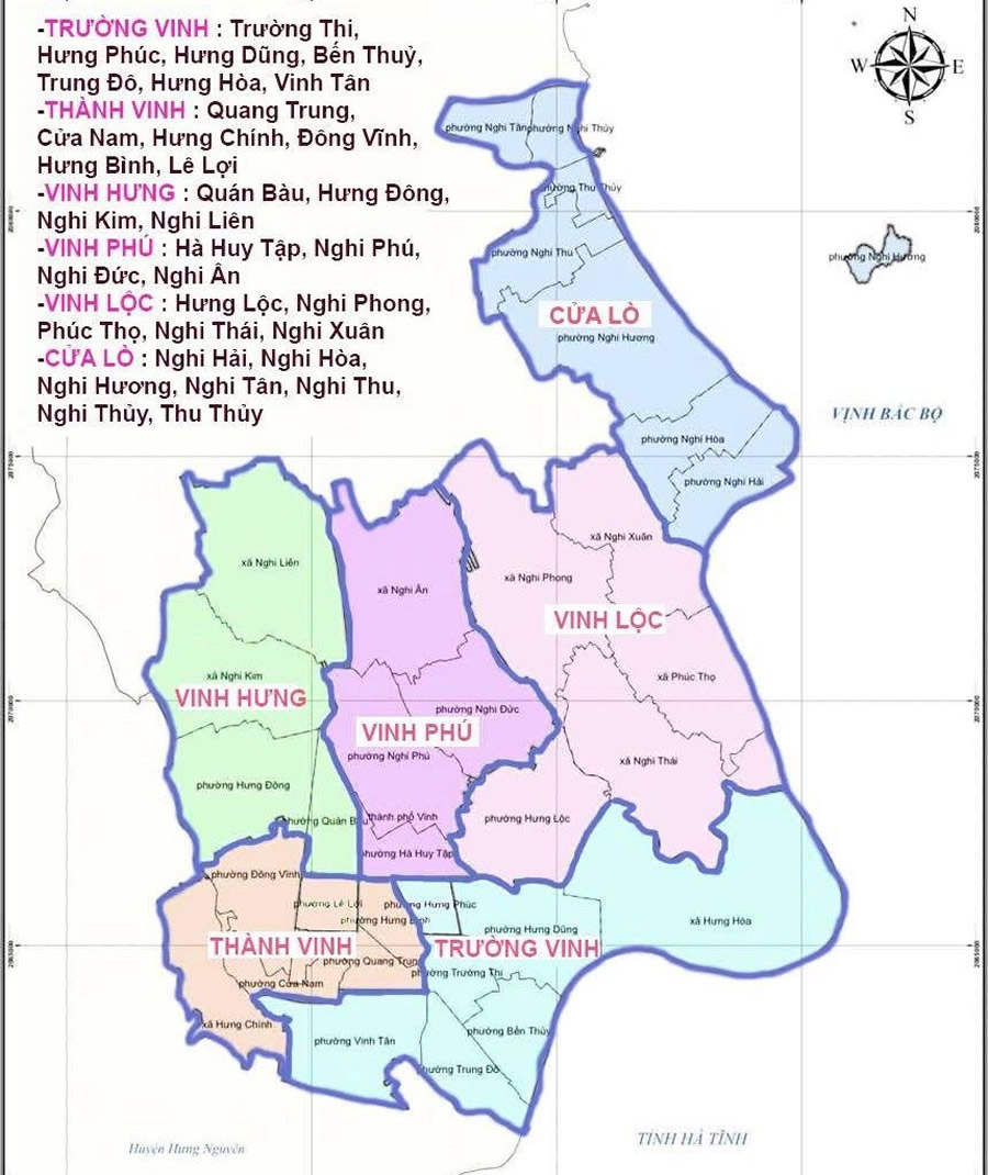 Bản đồ Phường Xã mới TP Vinh sau sáp nhập