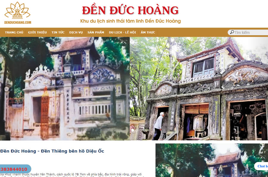 Website Đền Đức Hoàng Yên Thành - Sản phẩm Ocop Nghệ An
